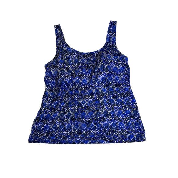 L.L.Bean Blue Geometric Tankini Swim Top Size 10 Regular UPF 50+ Padded Bra - Picture 5 of 7